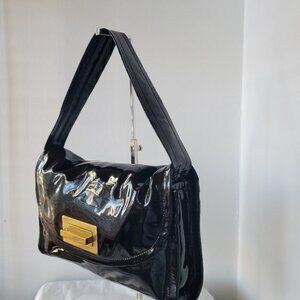 Vintage Anne Klein Black Patent Leather Purse with Gold Twist Closure